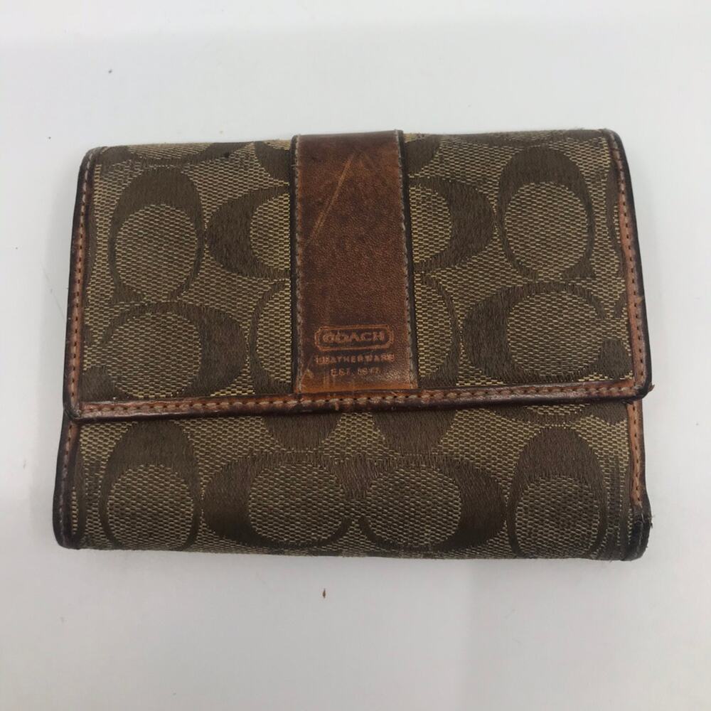 COACH Brown C Signature Design Leather Wallet